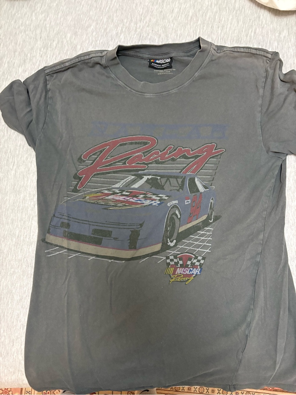 Nascar Gray Tee with Red & Blue Racing Car Graphic